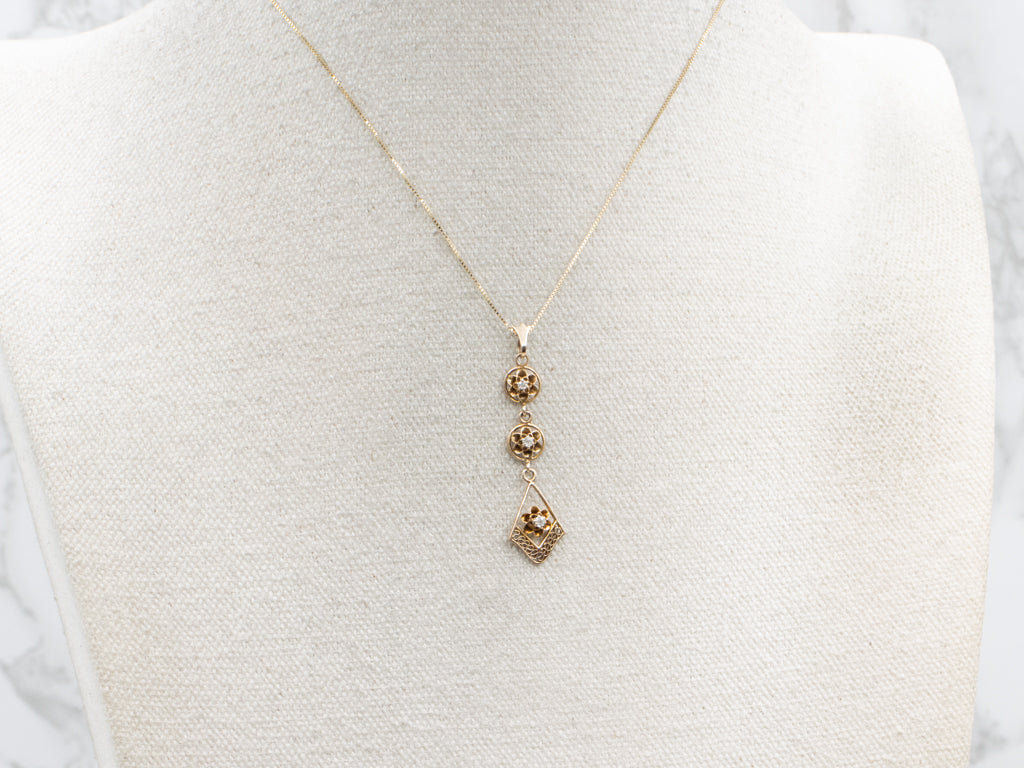 Triple Old Mine Cut Diamond Butter-Cup Drop Lavalier Pendant