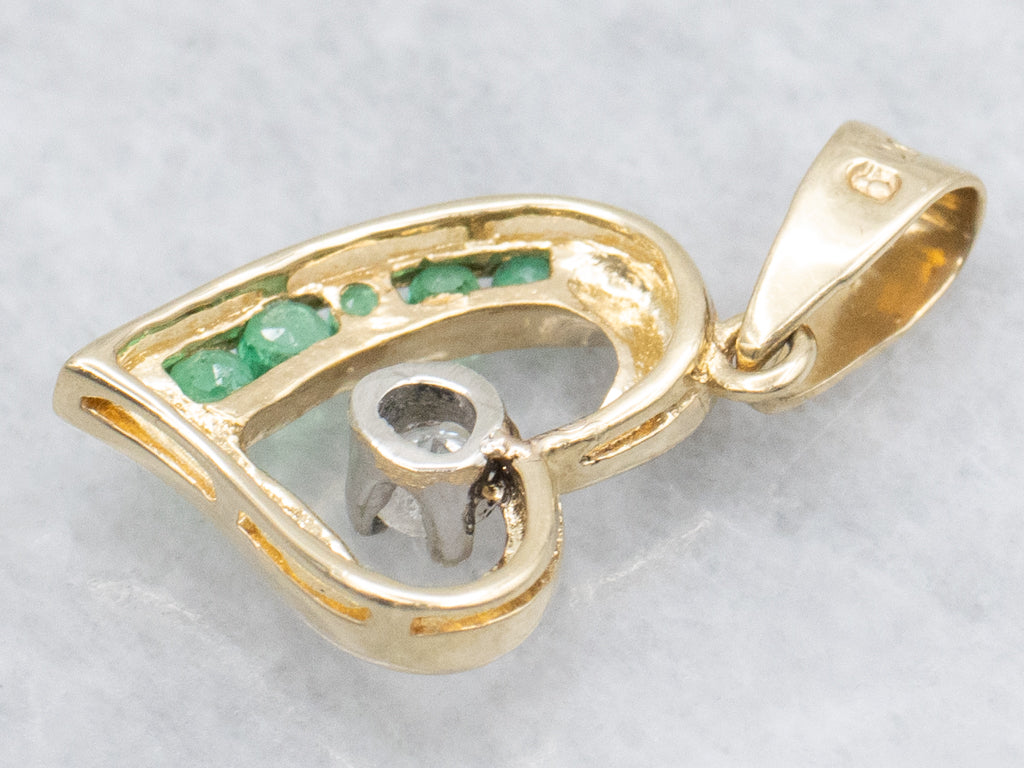 Channel-Set Emerald and Diamond Heart Pendant