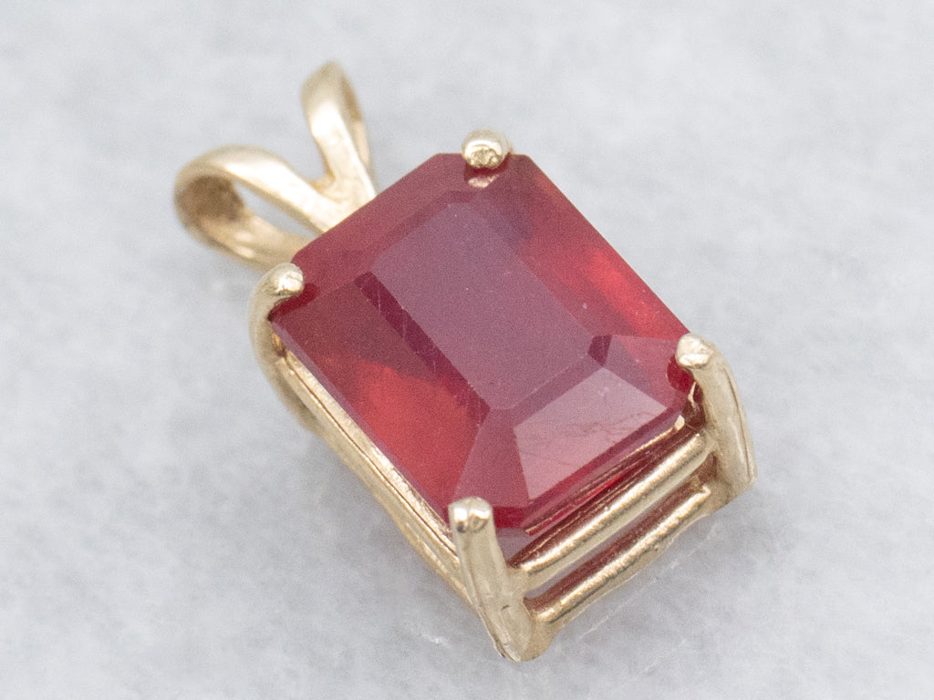 Emerald-Cut Ruby Doublet Yellow Gold Pendant with Split Bail