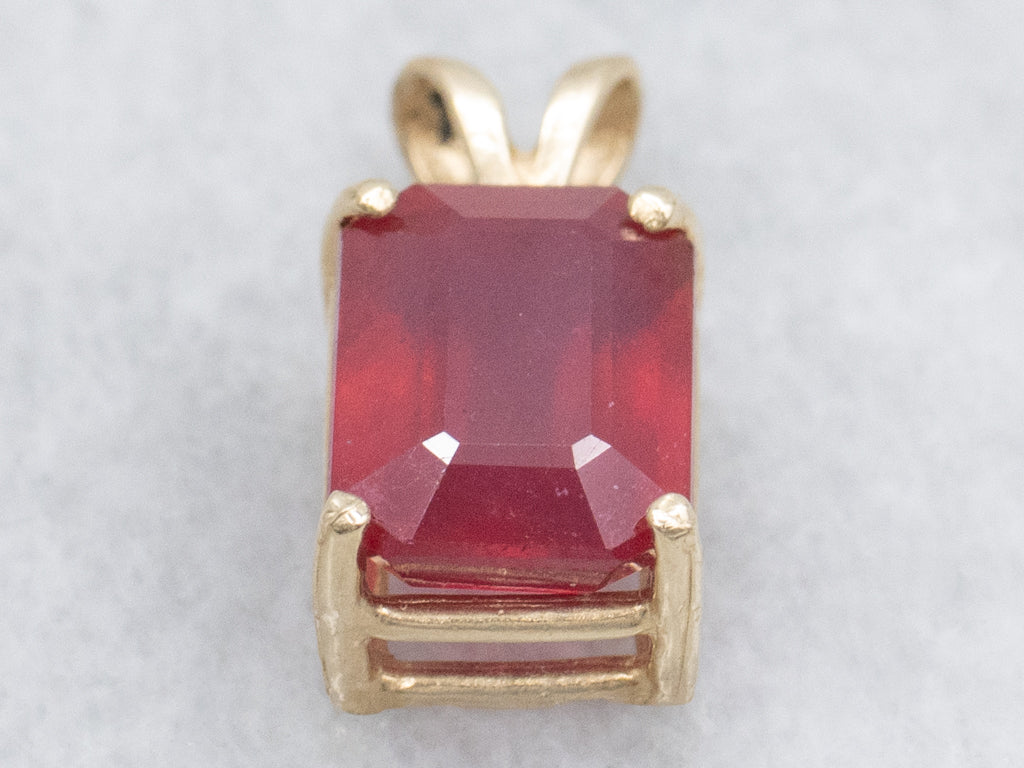 Emerald-Cut Ruby Doublet Yellow Gold Pendant with Split Bail
