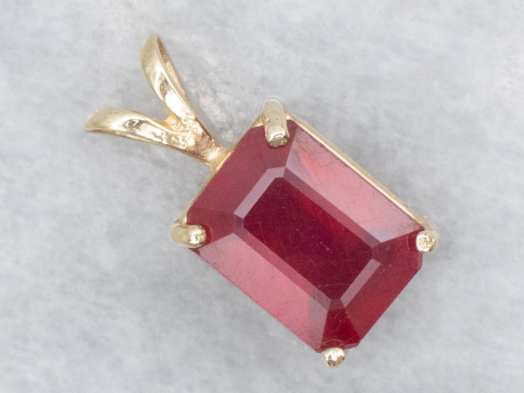 Emerald-Cut Ruby Doublet Yellow Gold Pendant with Split Bail