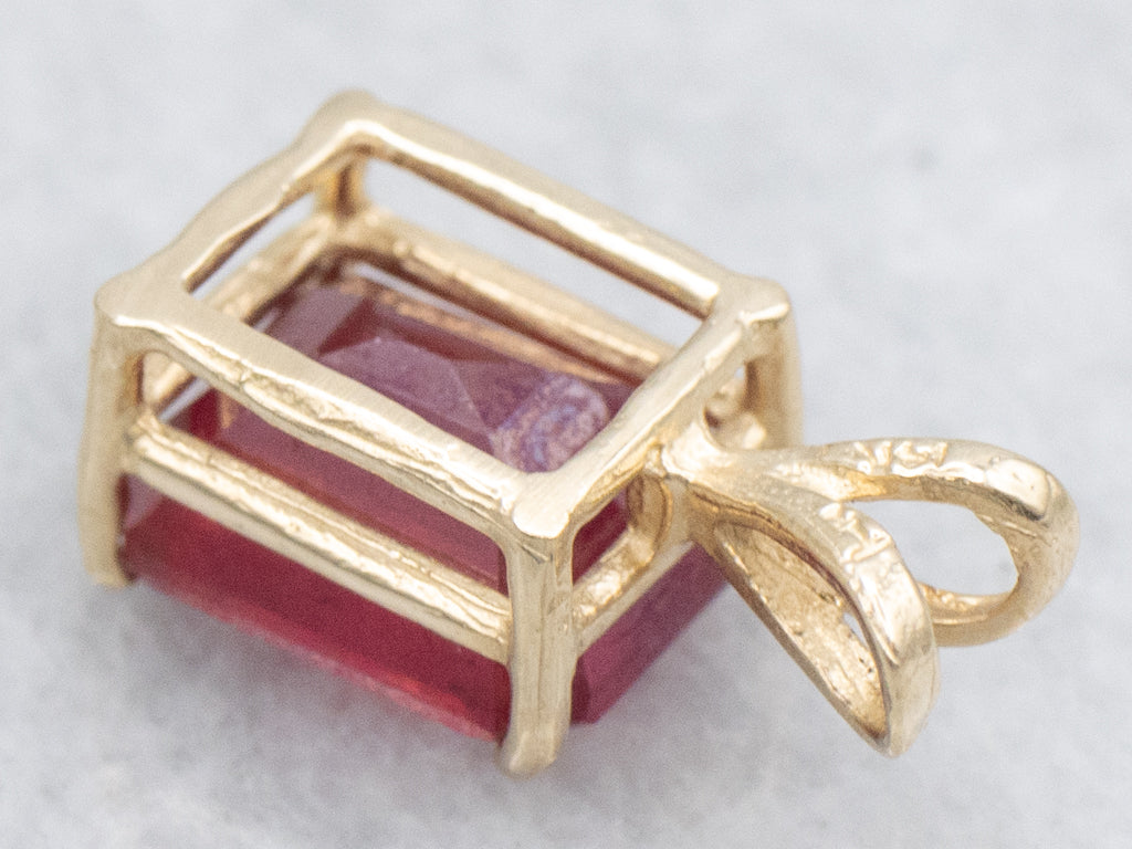 Emerald-Cut Ruby Doublet Yellow Gold Pendant with Split Bail