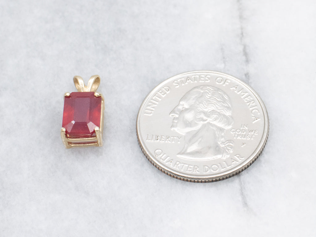Emerald-Cut Ruby Doublet Yellow Gold Pendant with Split Bail