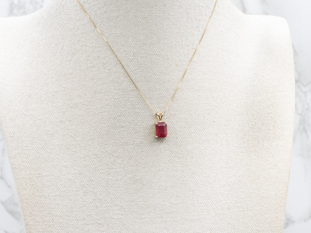 Emerald-Cut Ruby Doublet Yellow Gold Pendant with Split Bail