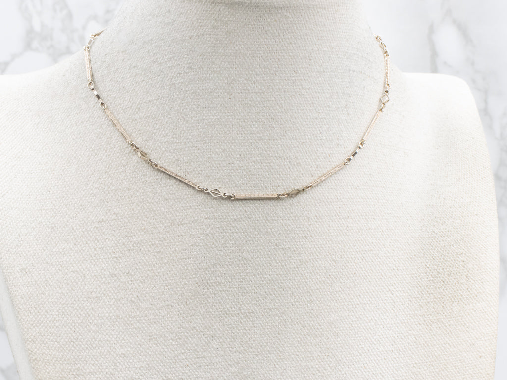 Vintage Engraved White Gold Bar Link Pocket Watch Chain