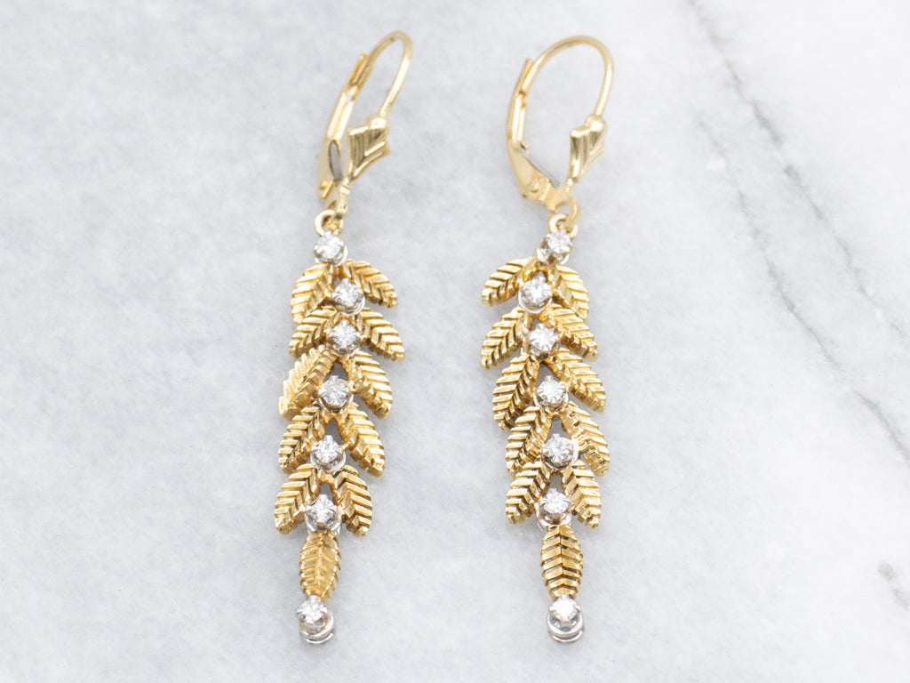 Botanical Gold Diamond Drop Earrings