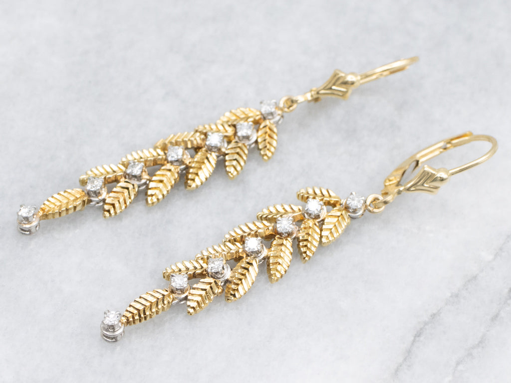 Botanical Gold Diamond Drop Earrings