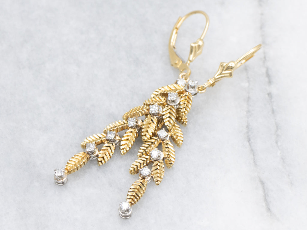 Botanical Gold Diamond Drop Earrings