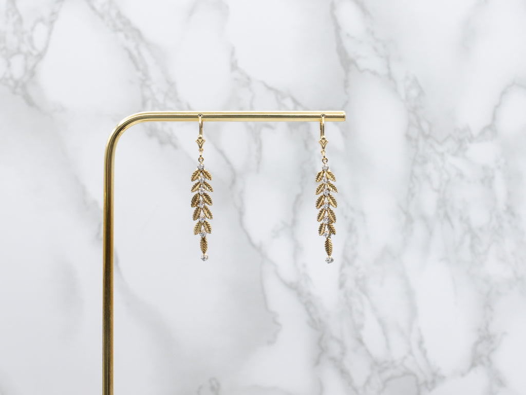 Botanical Gold Diamond Drop Earrings