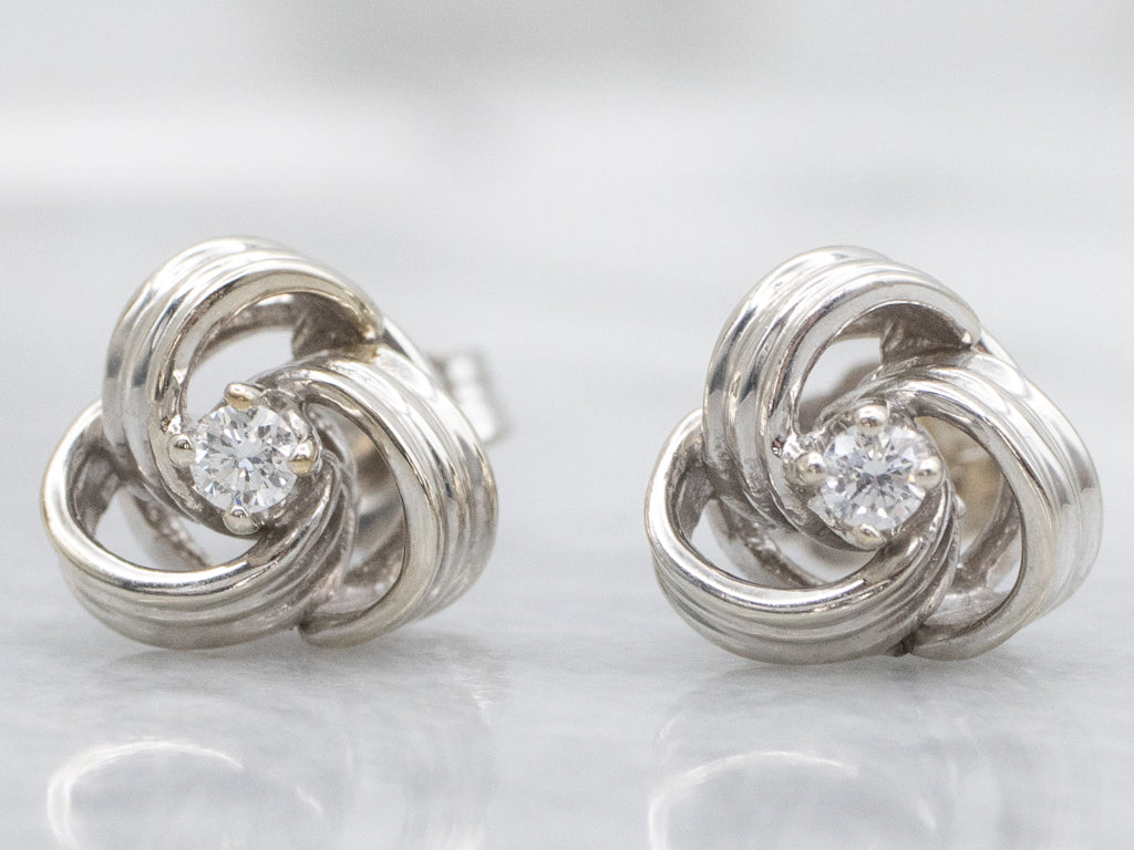 Nautical White Gold and Diamond Knot Stud Earrings