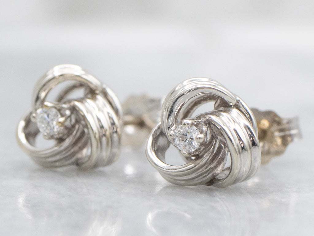 Nautical White Gold and Diamond Knot Stud Earrings