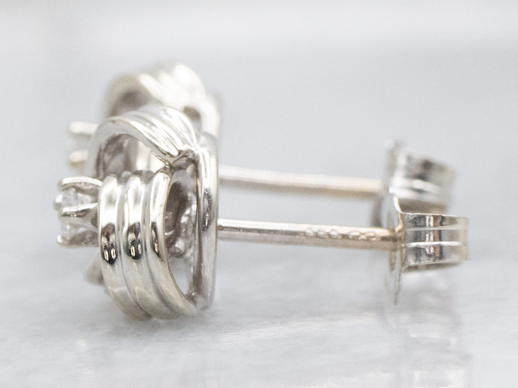 Nautical White Gold and Diamond Knot Stud Earrings