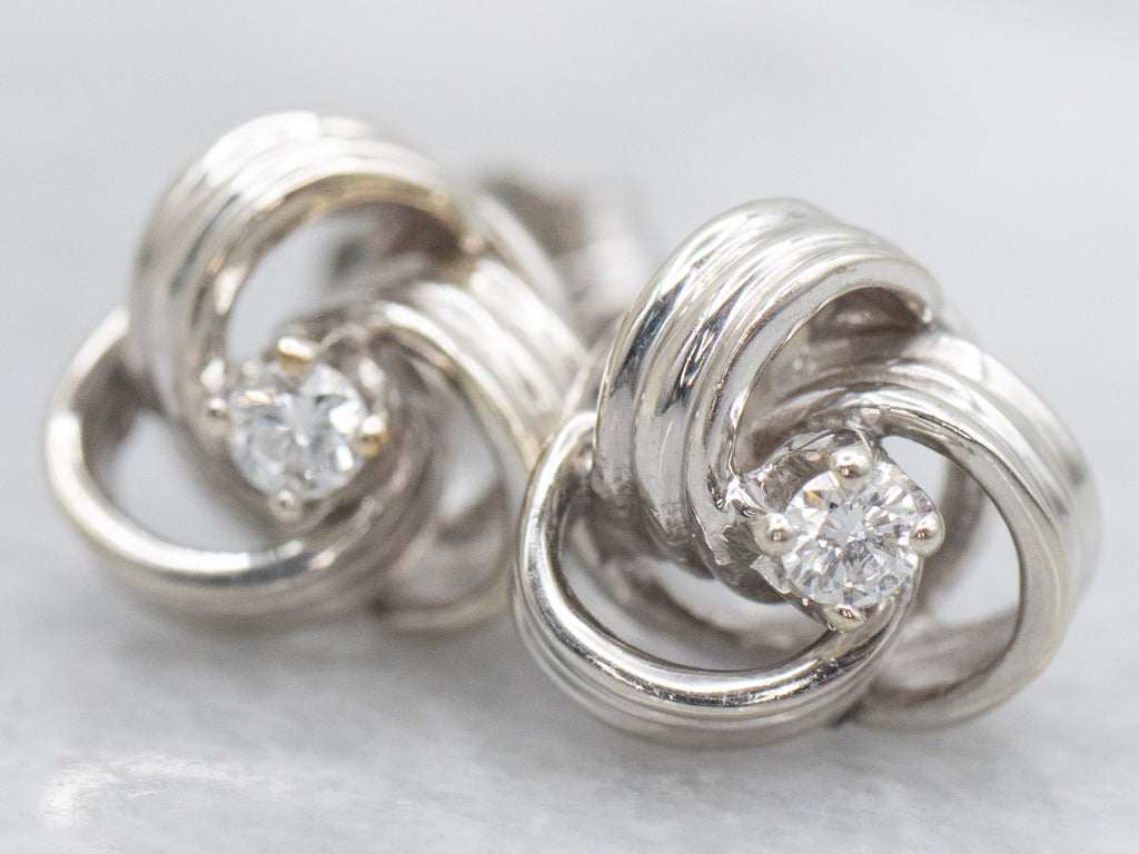 Nautical White Gold and Diamond Knot Stud Earrings