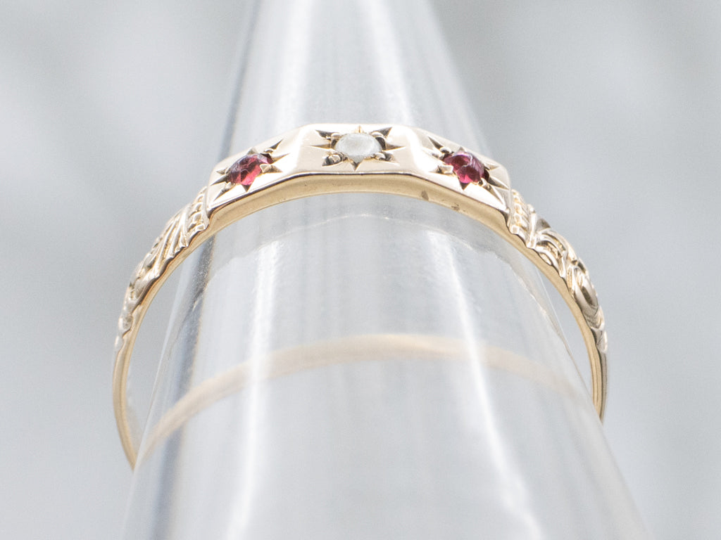 Victorian Gold Faux Pearl and Ruby Doublet Band
