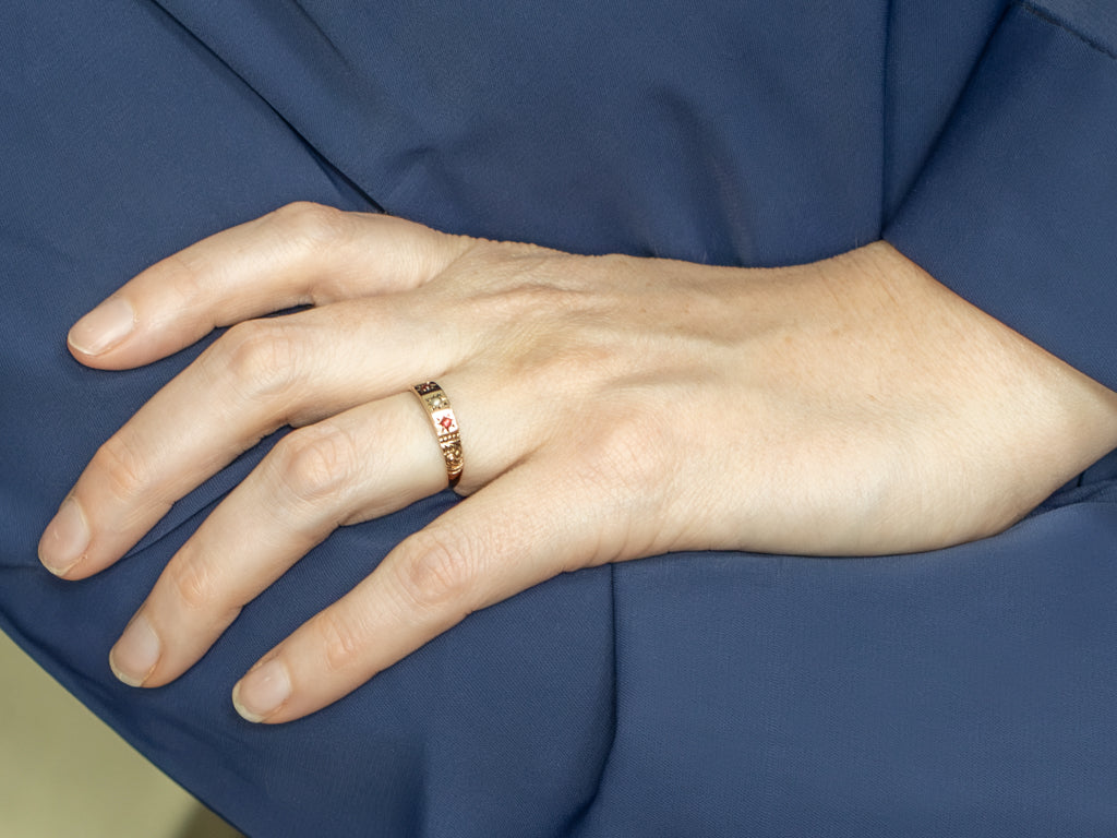 Victorian Gold Faux Pearl and Ruby Doublet Band