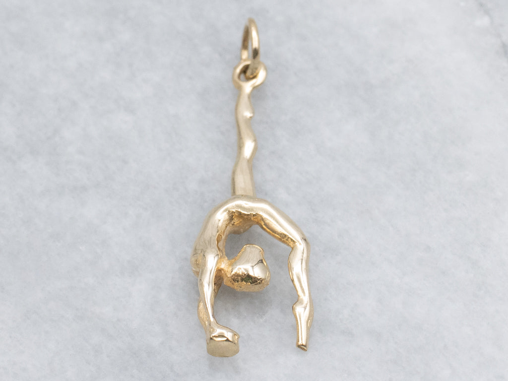 Vintage Yellow Gold Gymnast Charm Pendant