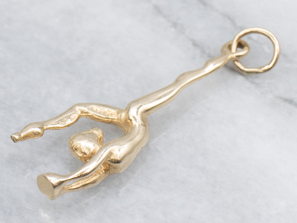 Vintage Yellow Gold Gymnast Charm Pendant
