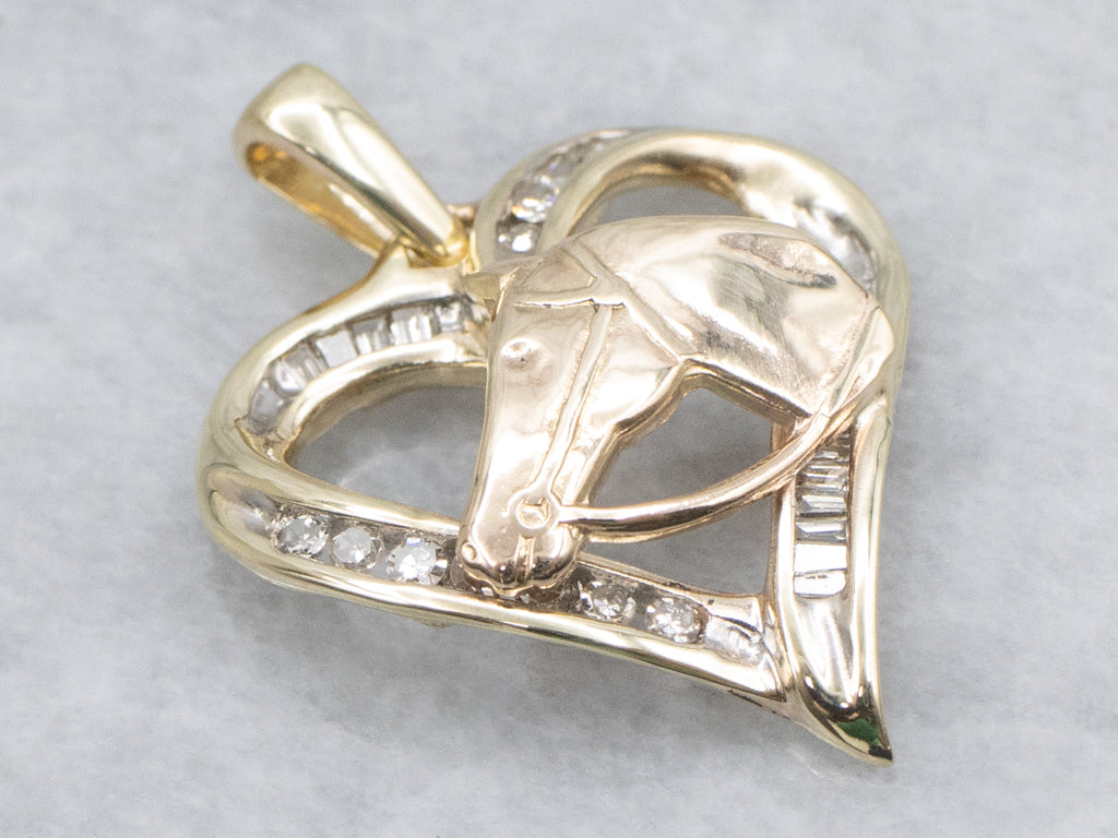 Mix-Cut Diamond Heart Equestrian Pendant