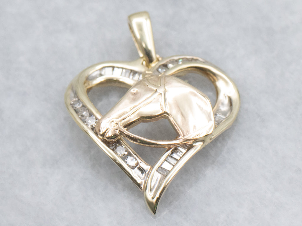 Mix-Cut Diamond Heart Equestrian Pendant