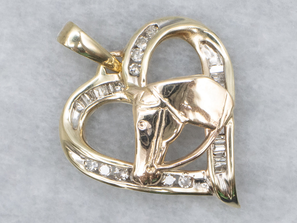 Mix-Cut Diamond Heart Equestrian Pendant