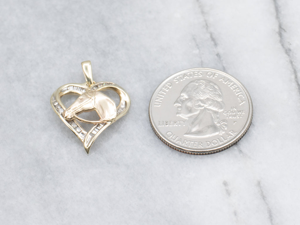 Mix-Cut Diamond Heart Equestrian Pendant