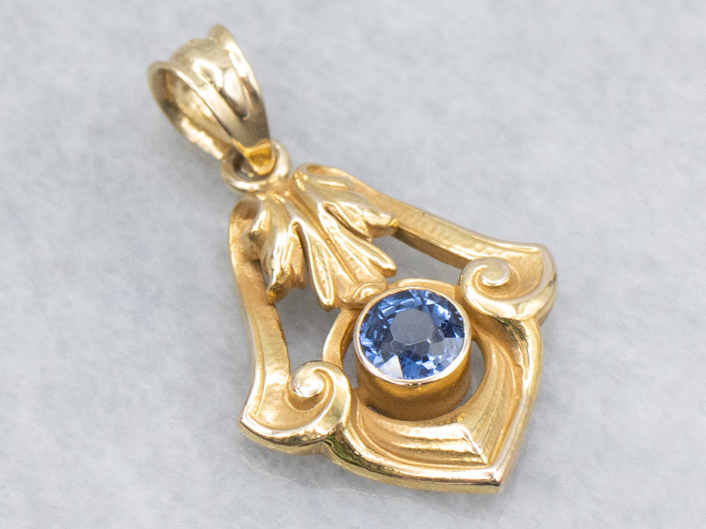 Antique Gold and Sapphire Stickpin Conversion Pendant