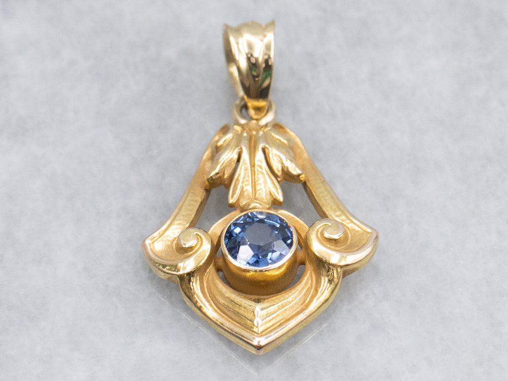 Antique Gold and Sapphire Stickpin Conversion Pendant