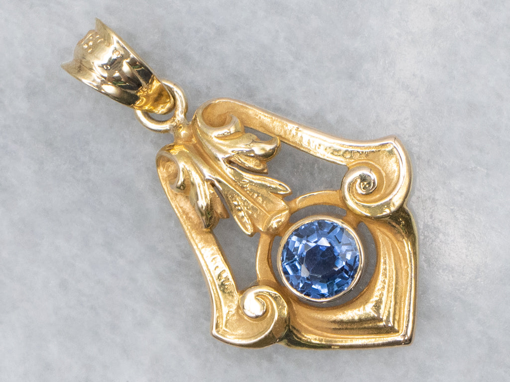 Antique Gold and Sapphire Stickpin Conversion Pendant