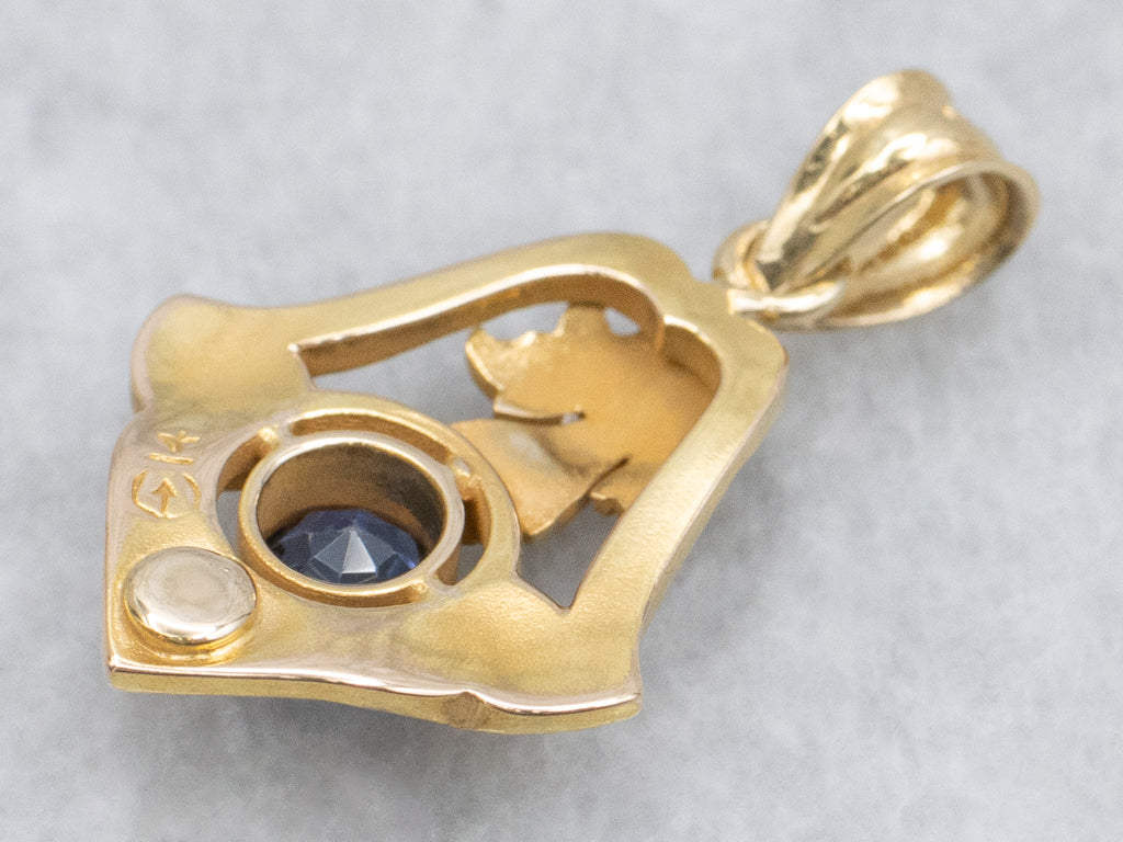 Antique Gold and Sapphire Stickpin Conversion Pendant