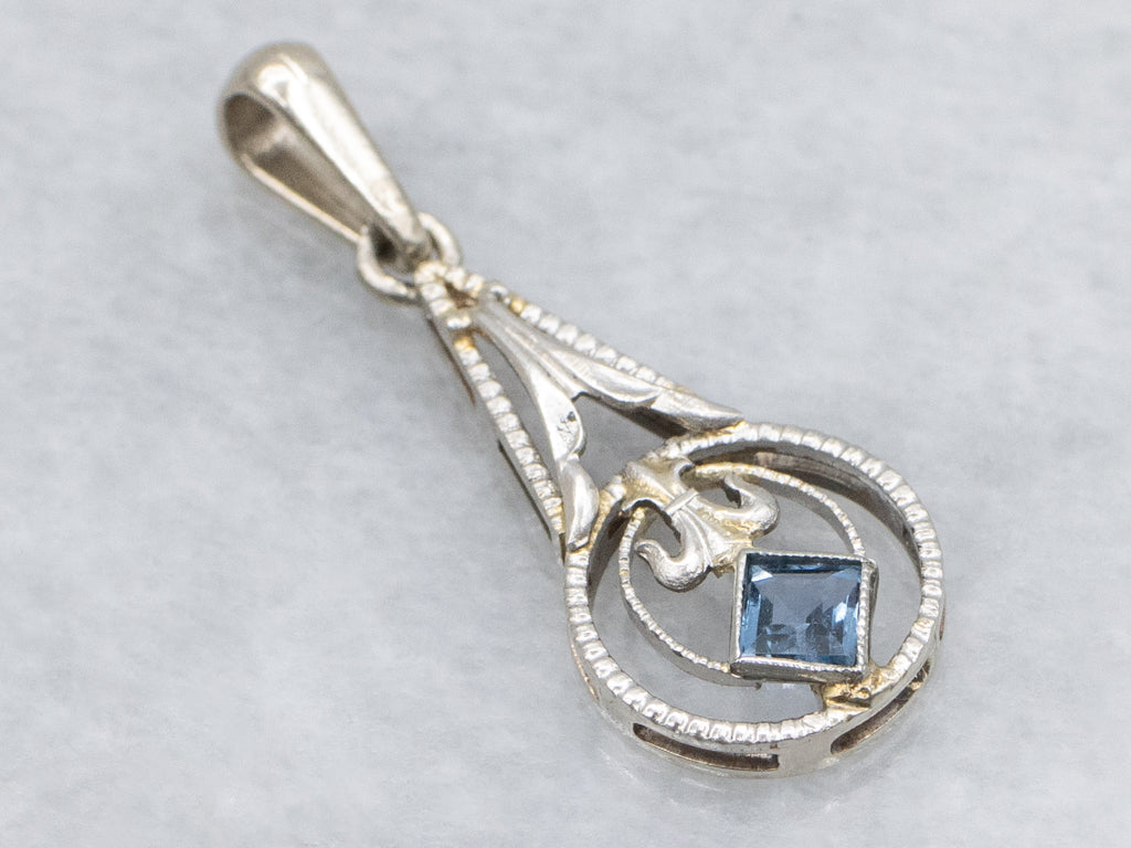 1920s White Gold and Sapphire Fleur de Lis Stickpin Conversion Pendant