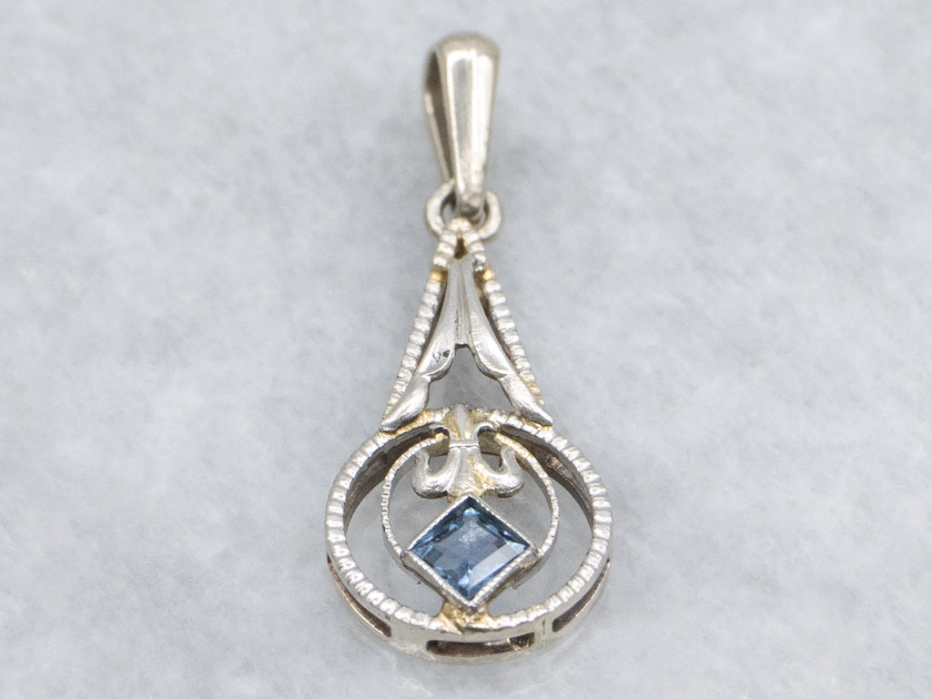 1920s White Gold and Sapphire Fleur de Lis Stickpin Conversion Pendant