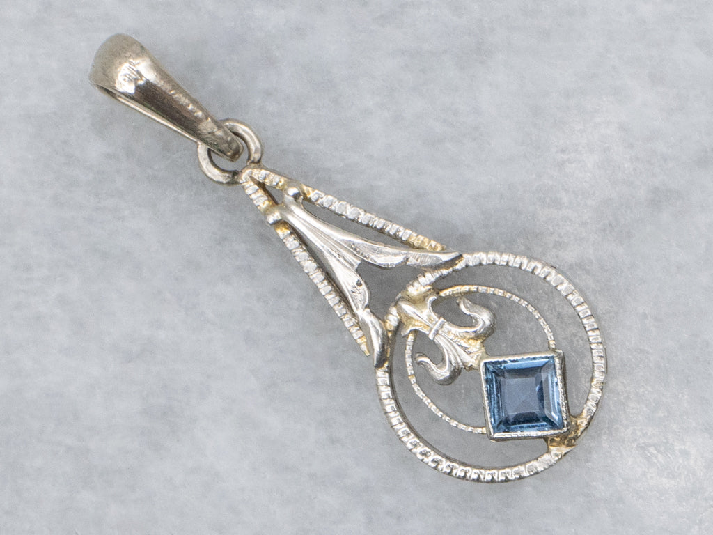 1920s White Gold and Sapphire Fleur de Lis Stickpin Conversion Pendant