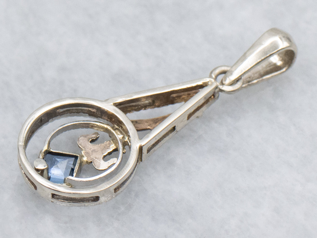 1920s White Gold and Sapphire Fleur de Lis Stickpin Conversion Pendant