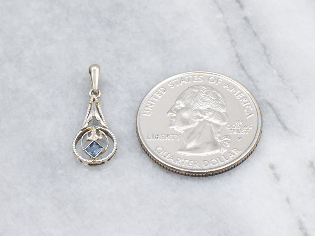 1920s White Gold and Sapphire Fleur de Lis Stickpin Conversion Pendant