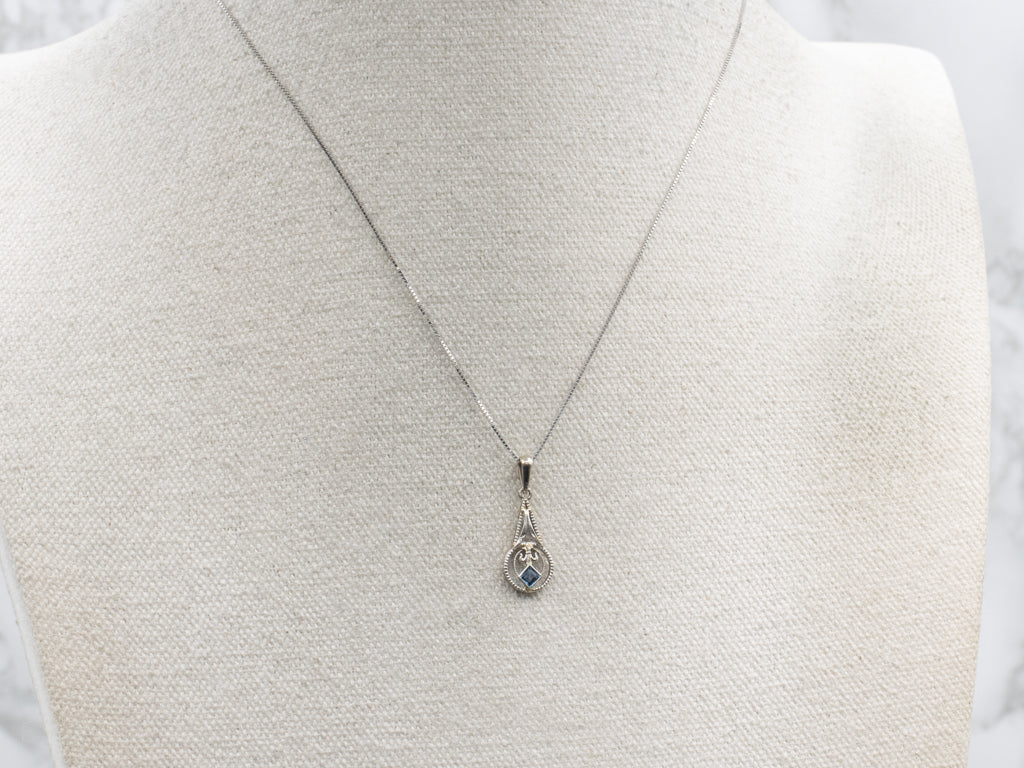 1920s White Gold and Sapphire Fleur de Lis Stickpin Conversion Pendant