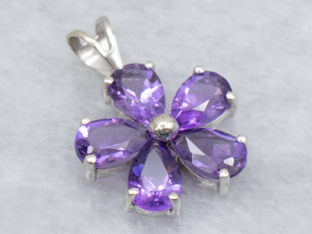 White Gold Amethyst Flower Pendant