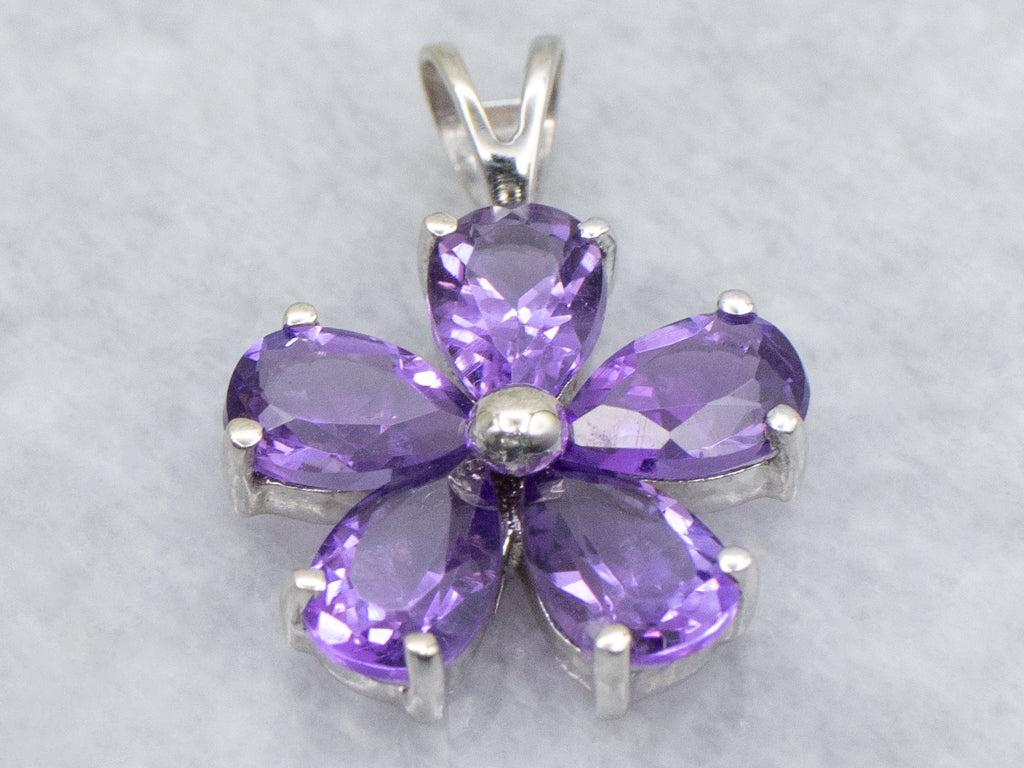 White Gold Amethyst Flower Pendant