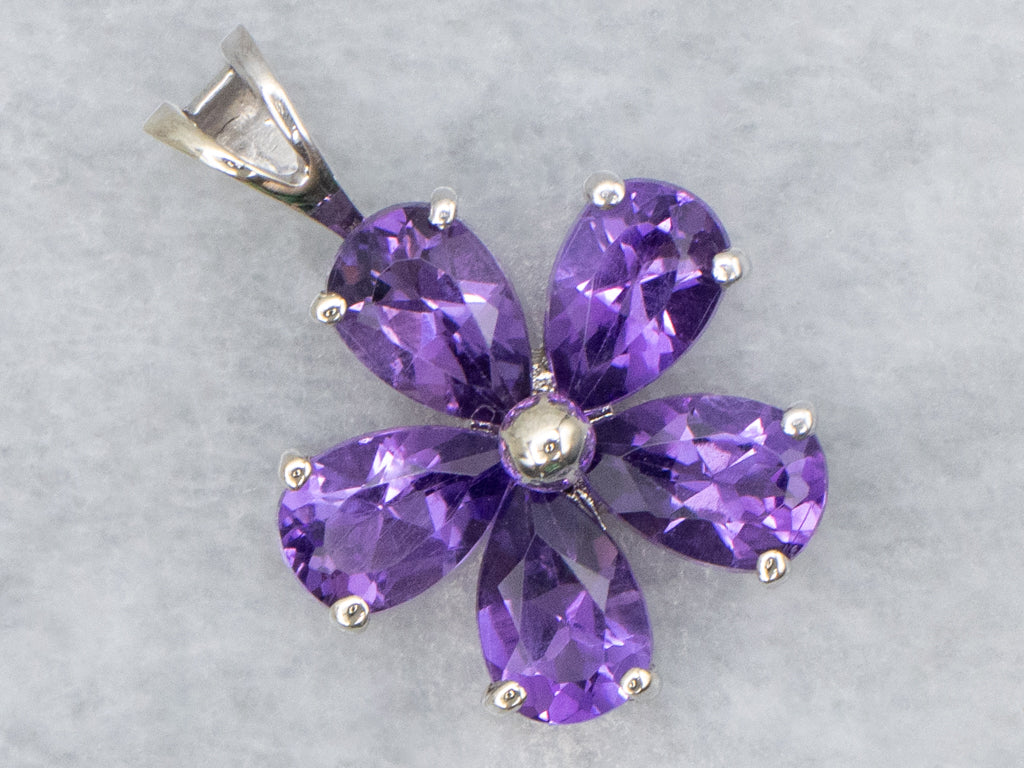 White Gold Amethyst Flower Pendant