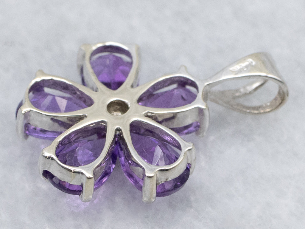 White Gold Amethyst Flower Pendant