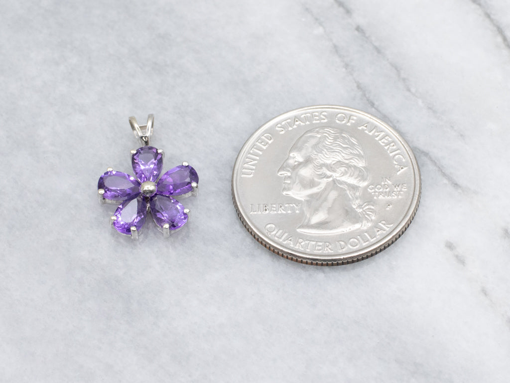 White Gold Amethyst Flower Pendant