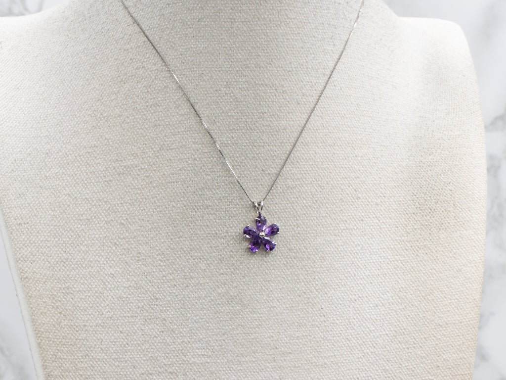 White Gold Amethyst Flower Pendant