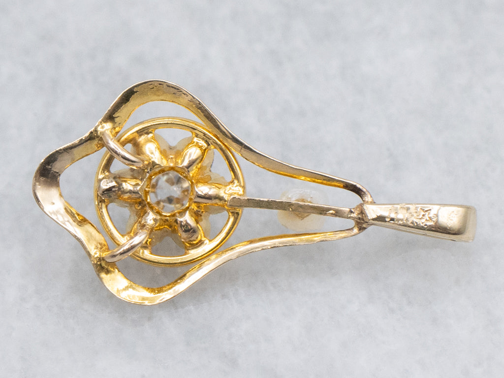 Buttercup Diamond and Natural Pearl Antique Stickpin Conversion Pendant