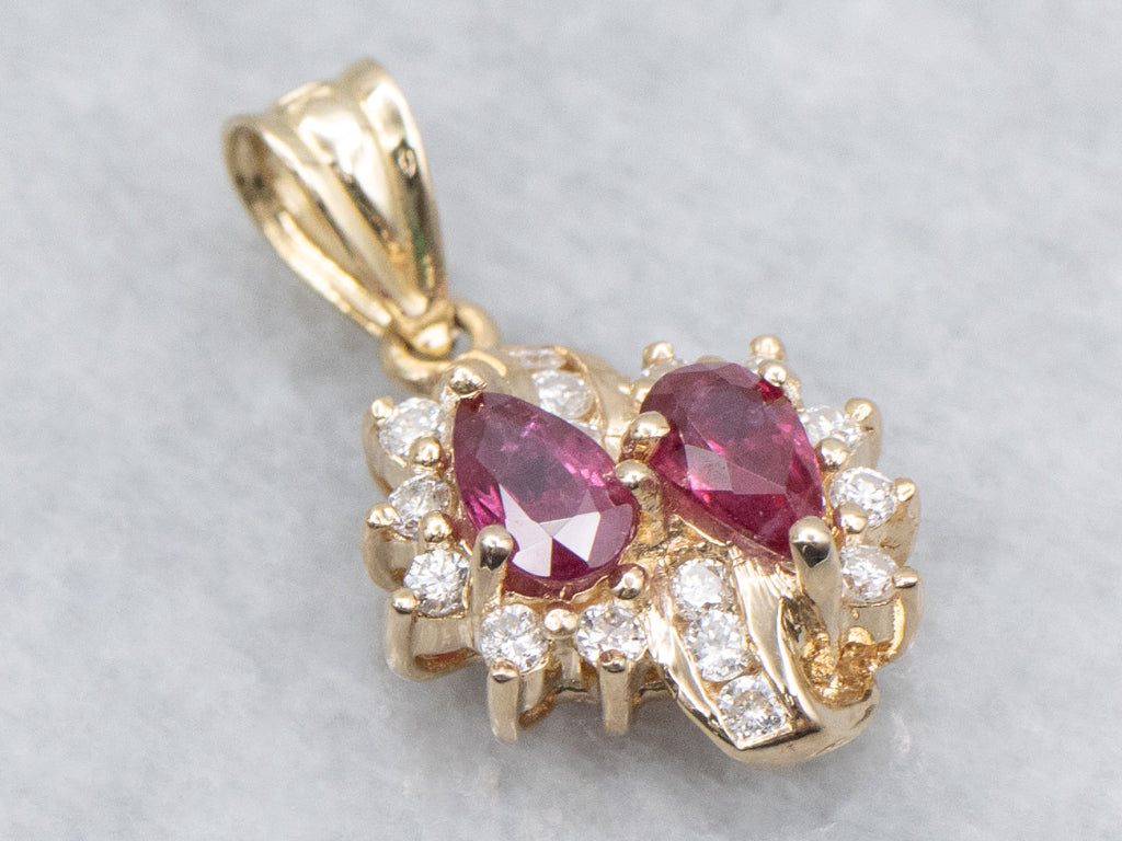 Double Ruby Diamond and Gold Pendant