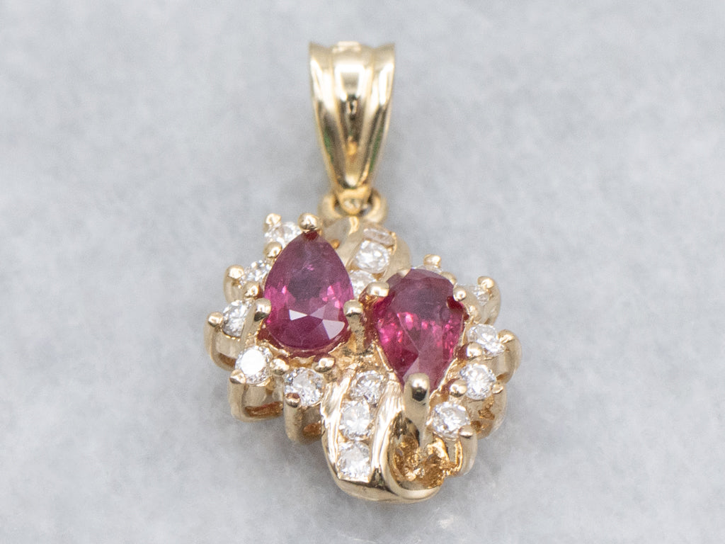Double Ruby Diamond and Gold Pendant