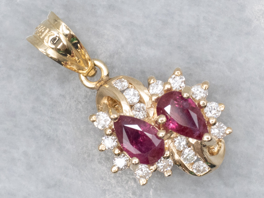 Double Ruby Diamond and Gold Pendant
