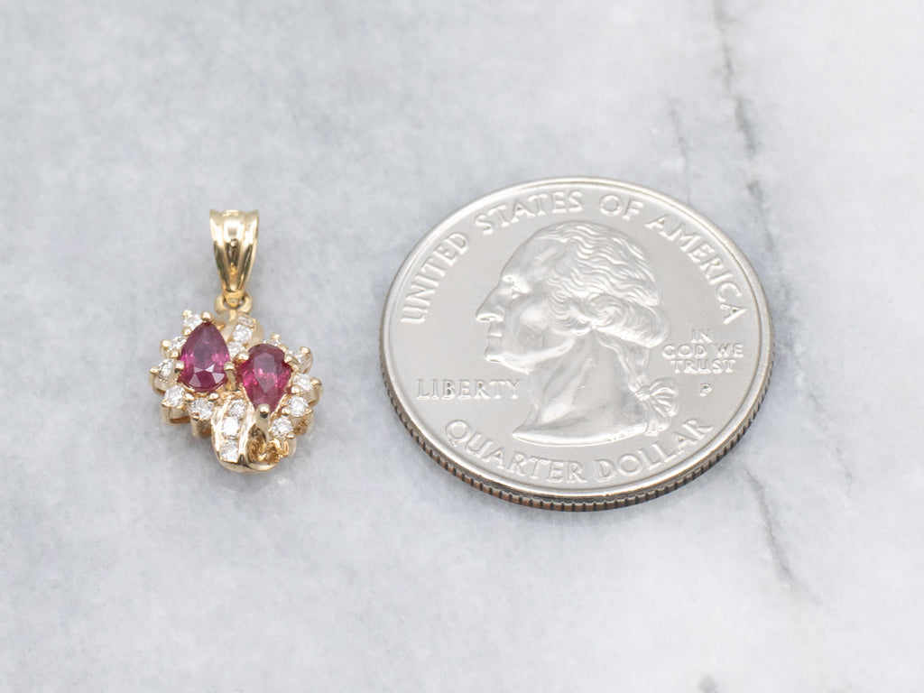 Double Ruby Diamond and Gold Pendant