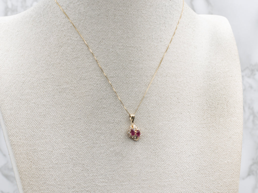 Double Ruby Diamond and Gold Pendant