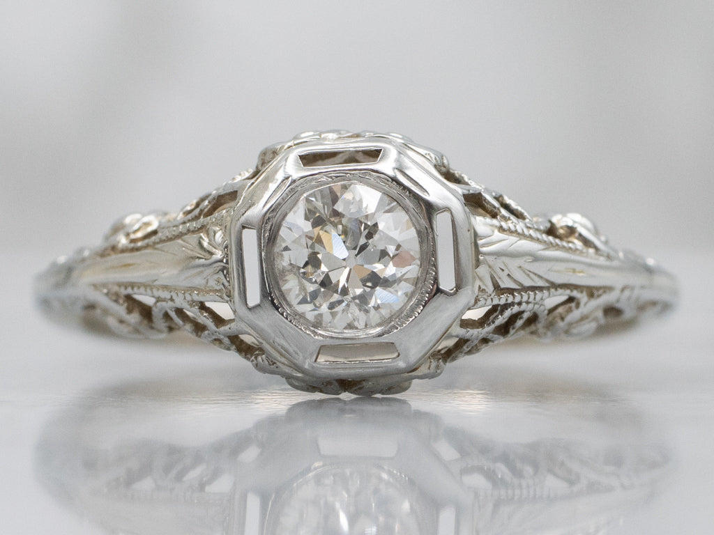 Art Deco Era Old Mine Cut Diamond Solitaire Engagement Ring