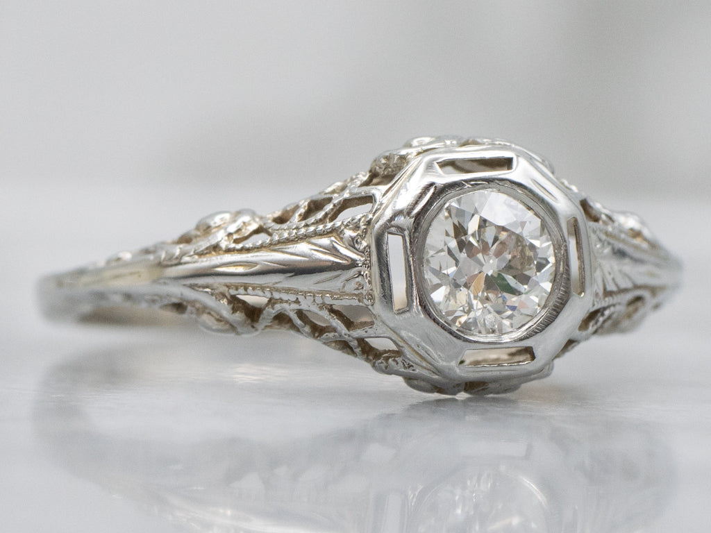 Art Deco Era Old Mine Cut Diamond Solitaire Engagement Ring
