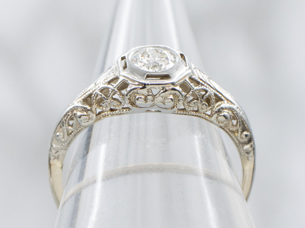 Art Deco Era Old Mine Cut Diamond Solitaire Engagement Ring